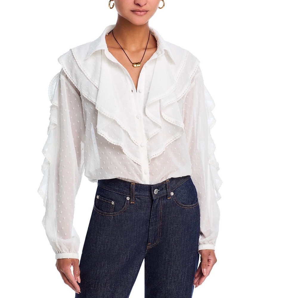 Aqua White Ruffled Swiss Dot Blouse